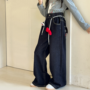 女童牛仔裤2026春装新款儿童春季裤子初中生长裤女大童休闲阔腿裤