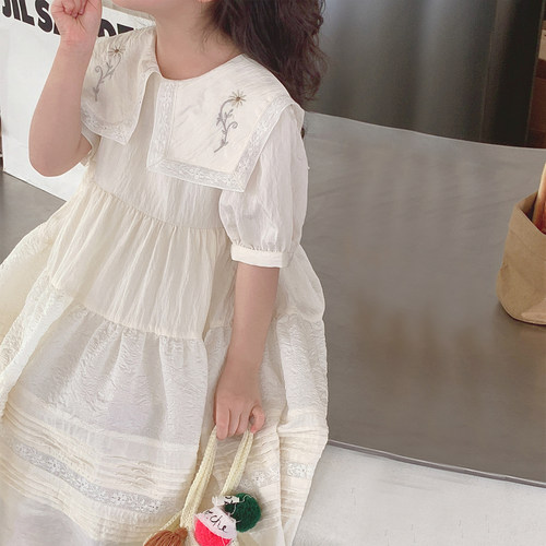 女童夏季蕾丝刺绣短袖连衣裙
