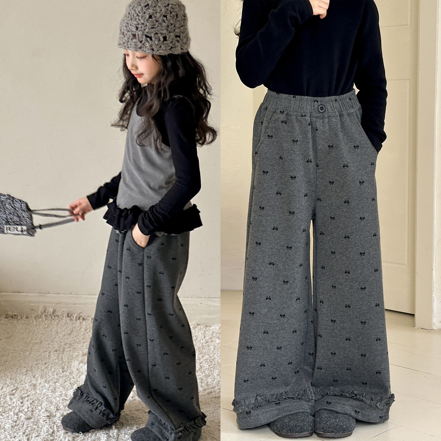 女童裤子一体绒休闲裤2025新款