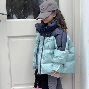 羽绒服女童2023新款儿童三防拼色洋气高领白鸭绒外套中大童面包服