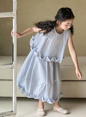 女童套装夏装洋气时髦女大童夏季无袖背心上衣儿童装半身裙两件套