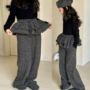 女童裤子秋冬款2026新款女大童加厚抓绒假两件裙裤韩版儿童直筒裤