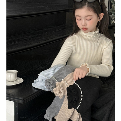 女童毛衣2025秋冬新款女大童加厚针织衫上衣儿童冬季半高领打底衫