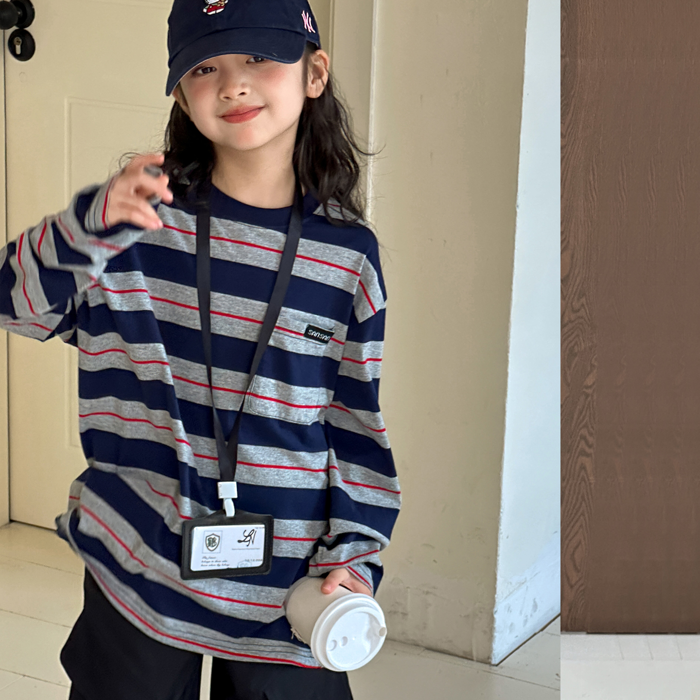 女童长袖T恤2025春秋新款条纹