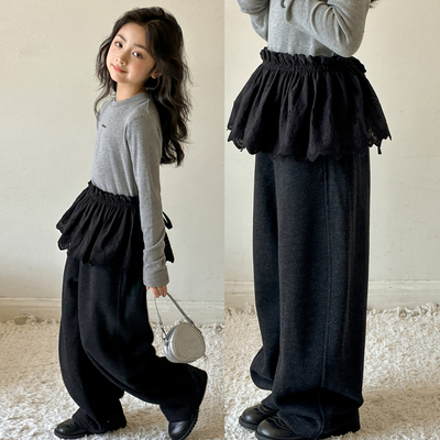 女童裤子秋冬款2025新款儿童秋季毛呢阔腿裤女大童装超好看休闲裤