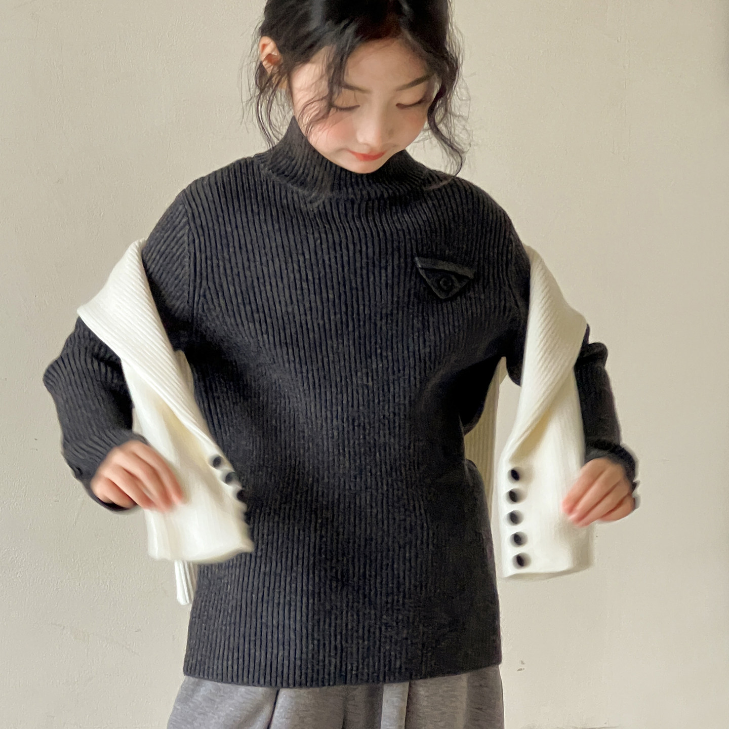 女童毛衣2026秋冬新款女大童毛线衣超好看针织衫儿童半高领打底衫