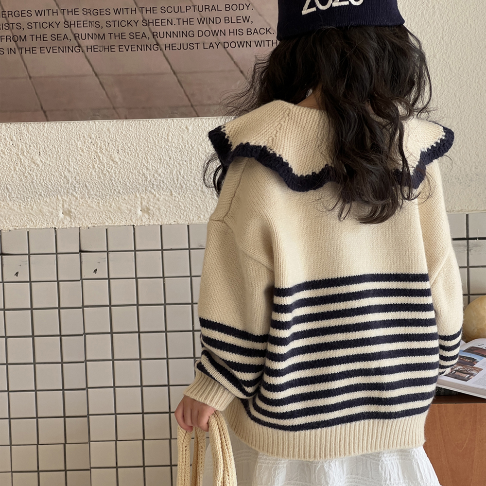 2024秋装学院风针织开衫外套翻领