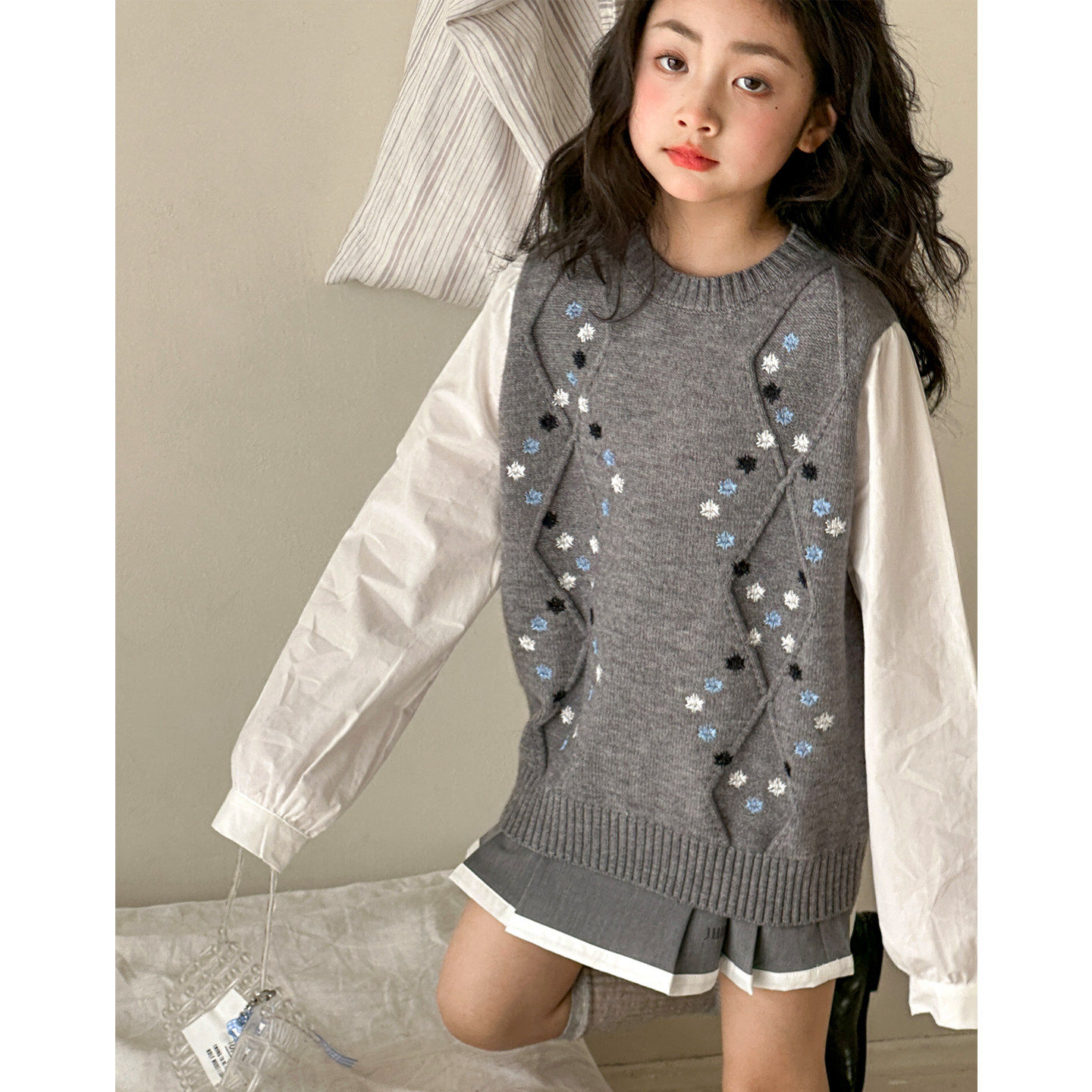 女童衬衫春秋款2026新款女大童假两件拼接上衣初中生针织长袖上衣,童装/婴儿装/亲子装,衬衫,淘宝优惠券,粉丝福利购,淘宝优惠卷