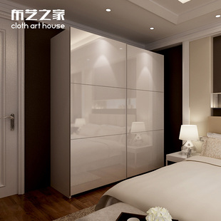 全屋定制烤漆移门衣柜奶油风简约现代实木大衣橱推拉门出租房家用