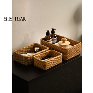 shy 中古风家用客厅桌面收纳篮子杂物整理筐 pear羞梨 藤编收纳筐