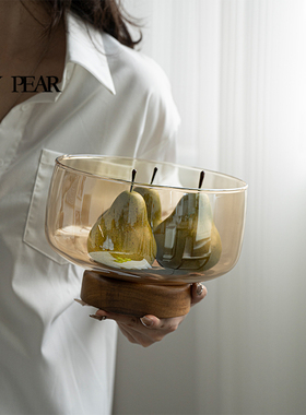 shy pear羞梨 水果盘 玻璃客厅家用茶几零食糖果收纳盘子高脚果盘