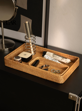 shy pear羞梨 藤编收纳盘 手工编织收纳篮子桌面化妆品杂物整理筐
