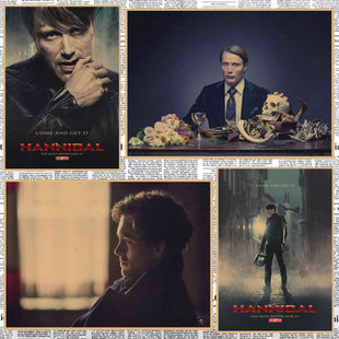 美剧汉尼拔Mads Mikkelsen复古牛皮纸海报麦叔装饰墙画壁画373