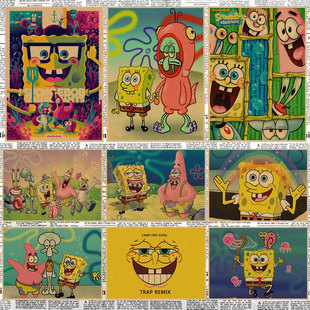 动漫动画SpongeBob海绵宝宝复古牛皮纸海报饭店酒吧宿舍装饰画88