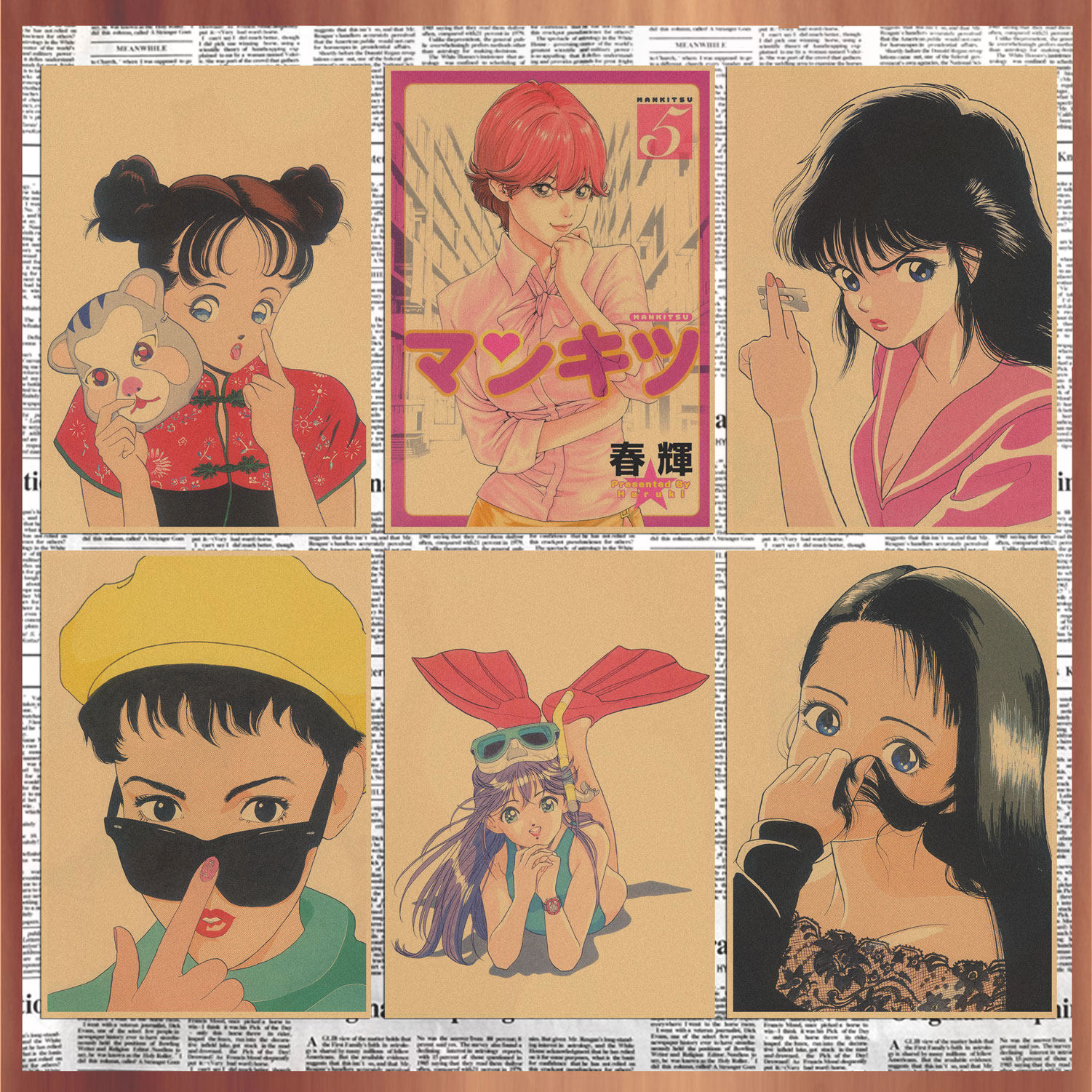 日式漫画 u-jin樱通信 卡通插画 复古牛皮纸装饰墙画壁画263