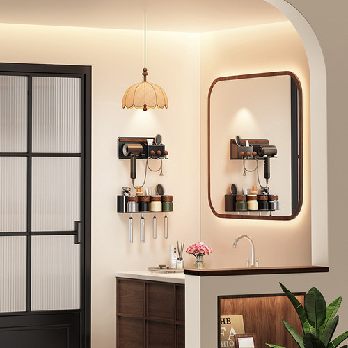 慕家壁挂式胡桃木吹风机置物架