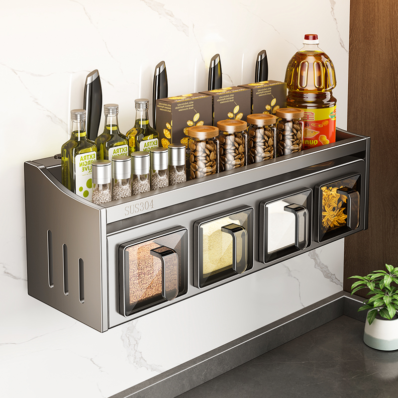 304不锈钢厨房调料置物架壁挂台面多功能调料盒油盐调味品收纳架