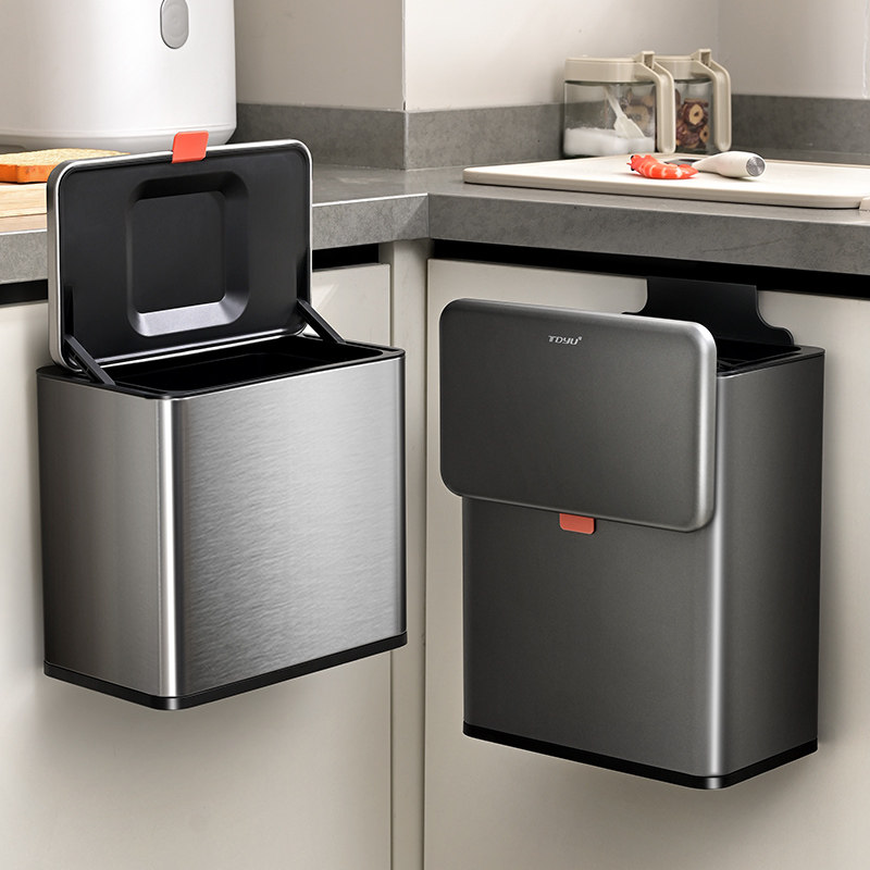 慕家厨房垃圾桶不锈钢带盖子家用2023新款壁挂化妆室厨余挂式收纳