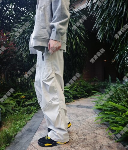 美式褶皱弯刀伞兵裤子男夏季拼接宽松垂坠感阔腿休闲工装长裤