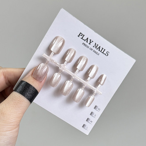 穿戴甲设计猫眼豆豆甲 美甲显白超粉嫩 腮红 甲油胶光疗 短圆甲型