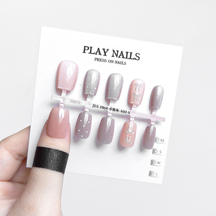 穿戴甲 新款高品波点蝴蝶结追光猫眼少女贴片 温柔显白短短梯美甲