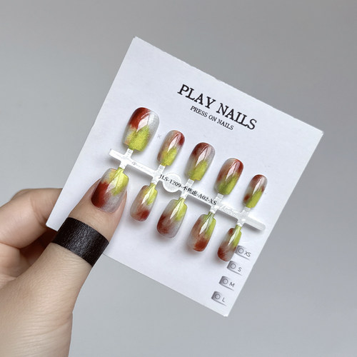 穿戴甲超短梯美甲光疗甲 手绘晕染冰葡萄拿铁色超美猫眼不焦虑