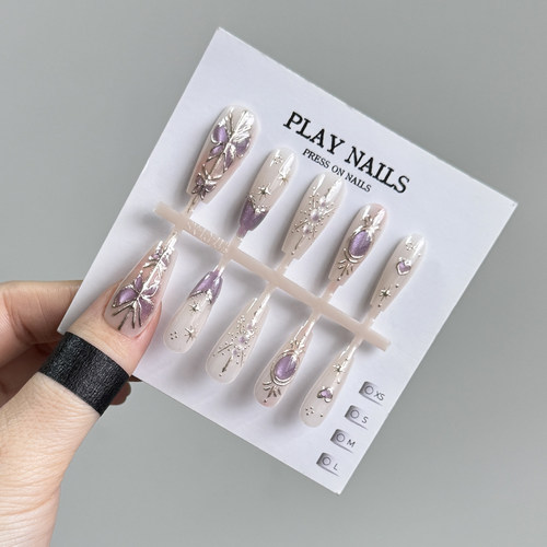 猫眼立体胶 中长梯甲手工美甲穿戴甲高级可拆卸贴片显白鎏金甲片