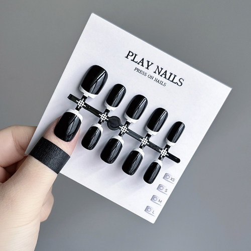 SSS穿戴甲 纯黑单色 窄法式美甲纯欲百搭显白甲油胶小短甲超短梯