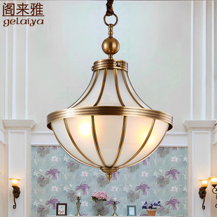 美式别墅入户门厅玄关吊灯 欧式楼梯灯户外走廊灯 现代简约全铜灯