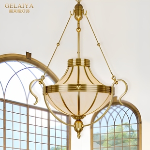 美式别墅楼梯灯长吊灯欧式复式楼走廊灯入户门厅灯饰复古全铜灯具
