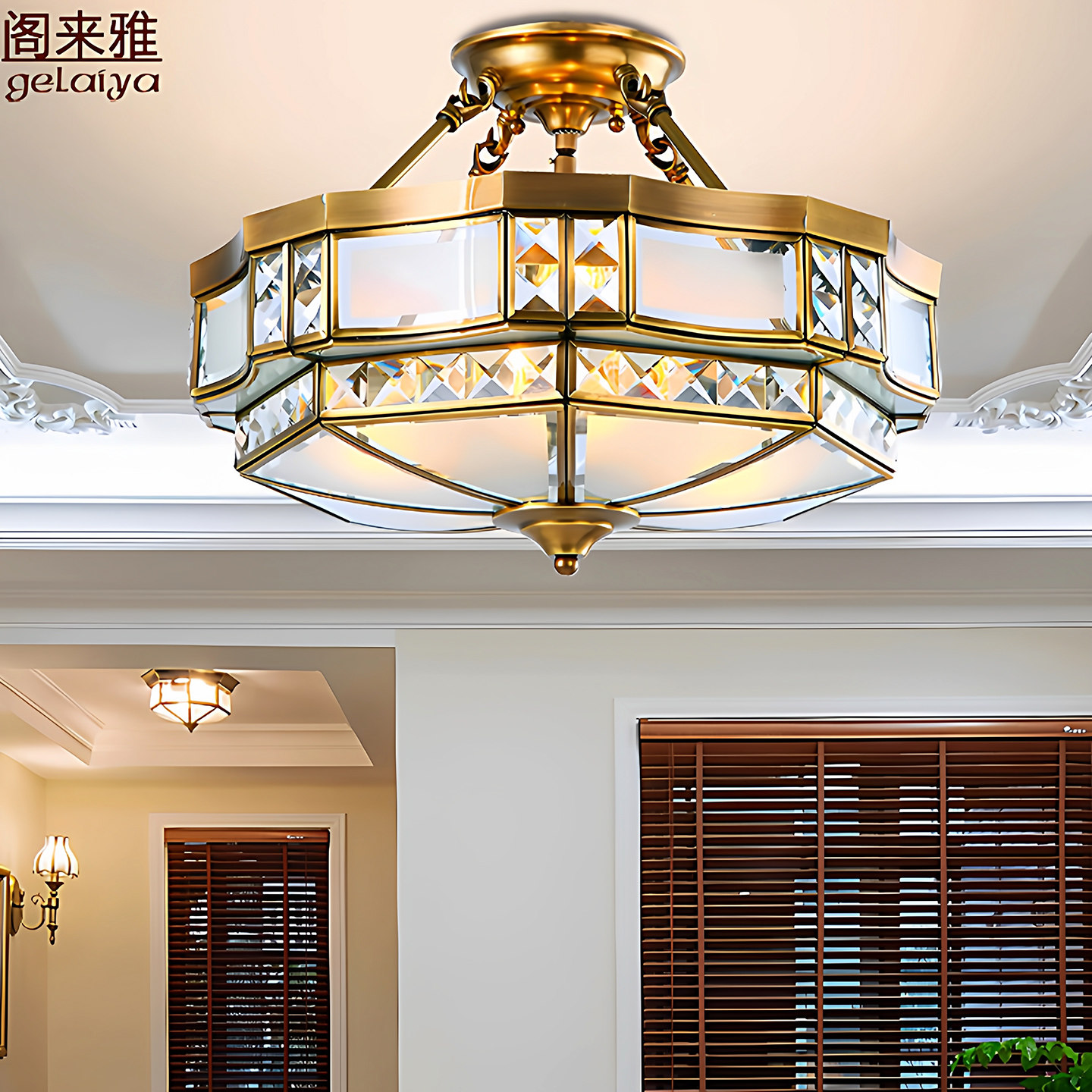 美式客厅灯现代简约水晶全铜灯具 欧式卧室书房灯创意玄关全吊灯