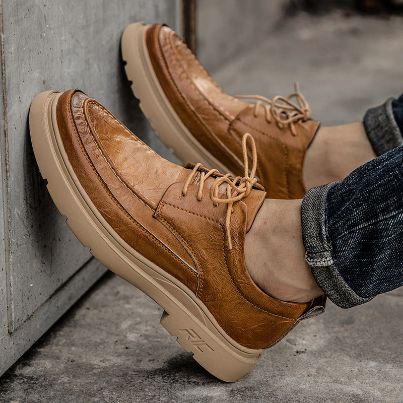 秋冬新款休闲皮鞋舒适增高男鞋百搭青年板鞋英伦风复古牛皮潮鞋子