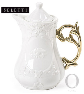 o5意大利seletti金色把手茶壶/咖啡壶/欧式巴洛克风格白色陶瓷壶