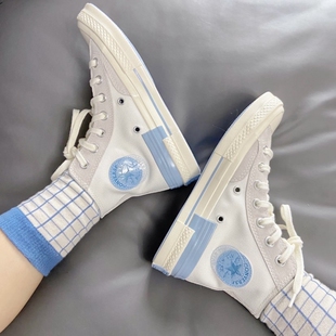 CONVERSE新款匡威1970S白蓝拼接水晶标男女高帮休闲帆布鞋173100C