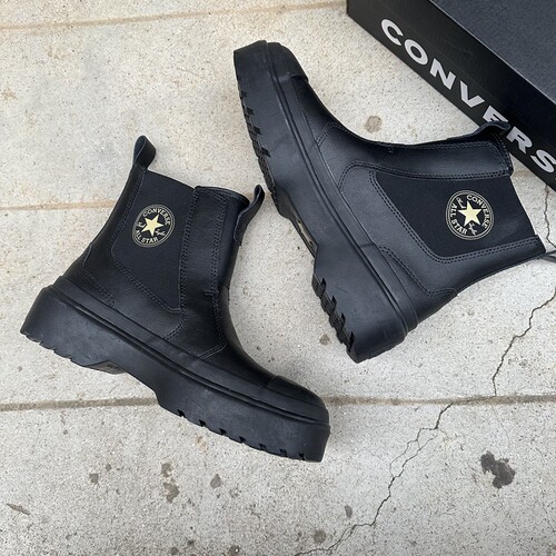 Converse匡威黑牛皮革切尔西靴