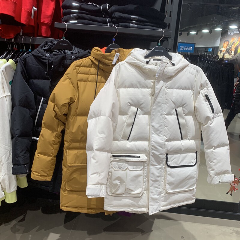 羽绒服匡威保暖连帽中长款男款