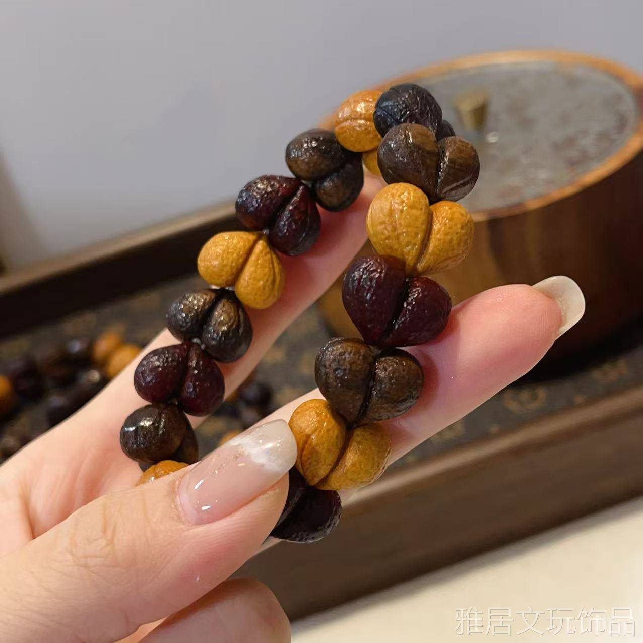 新品紫檀芭比檀沉香姬宝核桃单圈手链文玩时尚饰品佛珠手串男女