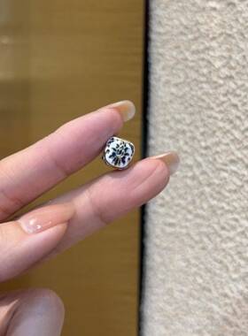 纯铜烤蓝青花瓷桶珠配件手工diy文玩配饰佛珠串珠手链项链S2925