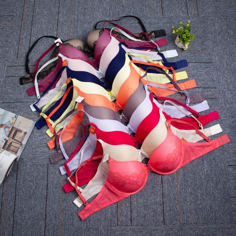 75-85ABCDE外贸原单钢圈蕾丝提花薄款糖果色纯欲风文胸欧美内衣