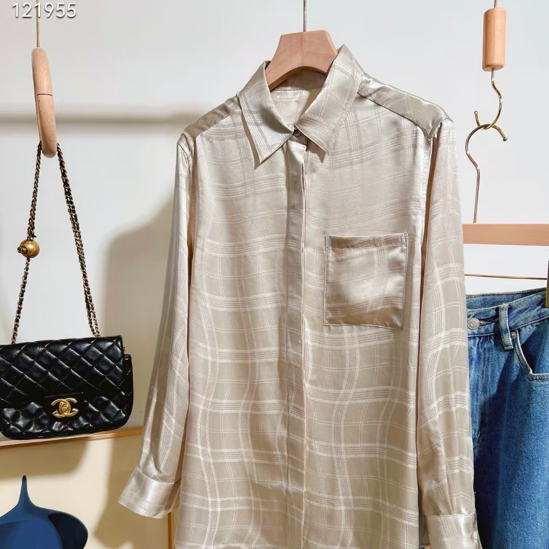 19姆米重磅真丝提花格纹衬衫