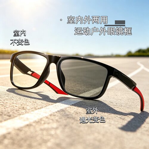运动感光变色近视眼镜男士方框骑行眼镜室内外两用运动户外眼镜框
