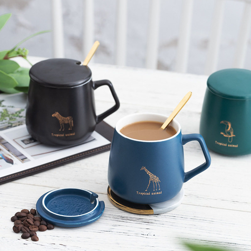 ceramic mug with lid spoon travel cup 380ml coffee water cup