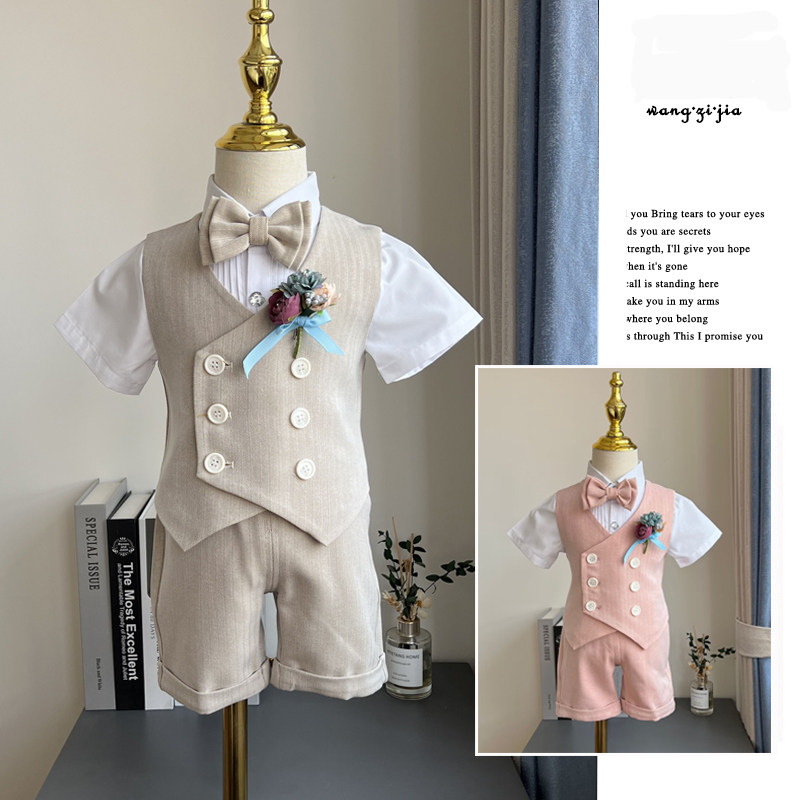 男童短袖礼服套装主持花童服装夏季男孩夏生日婚礼儿童西装演出服