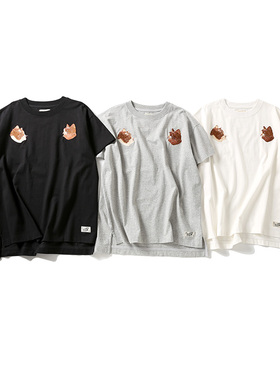 Obscure | PRAGMATY 双猫刺绣印花落肩短袖 420015