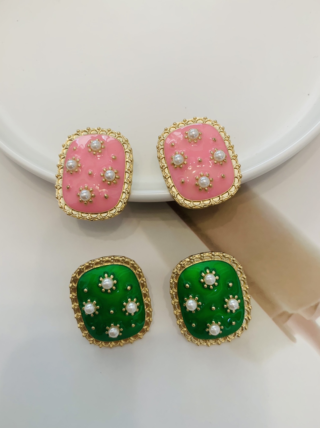 甜美风925银针花纹百搭耳饰珍珠