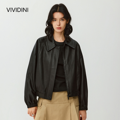 VIVIDINI 休闲女士百搭单皮皮衣夹克