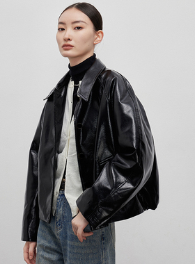 VIVIDINI 宽松慵懒复古腔调PU皮鹅绒