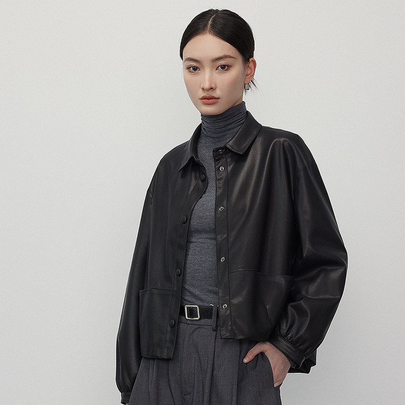 VIVIDINI翻领单皮皮衣气质百搭皮外套,女装/女士精品,皮衣,淘宝优惠券,粉丝福利购,淘宝优惠卷