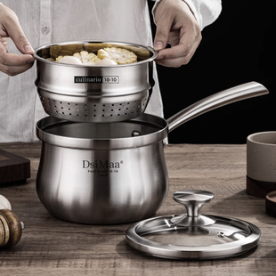 DsiMaa丹斯曼/不锈钢热能奶锅18-10食品辅食锅加屉蒸汤锅16cm煮锅