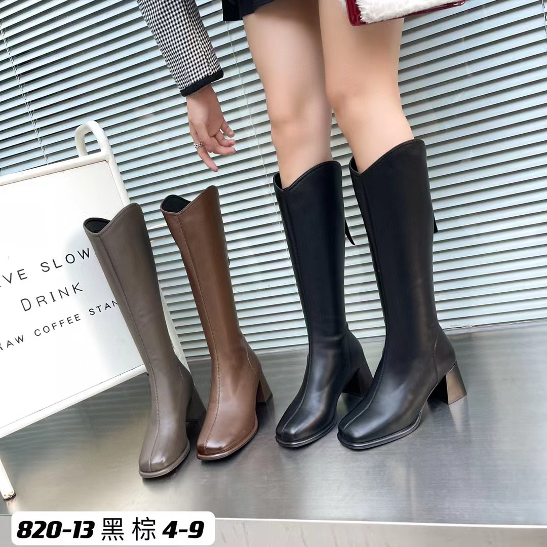 品牌专柜断码清货长筒靴女显瘦法式高筒女靴子新款秋冬季百搭粗跟